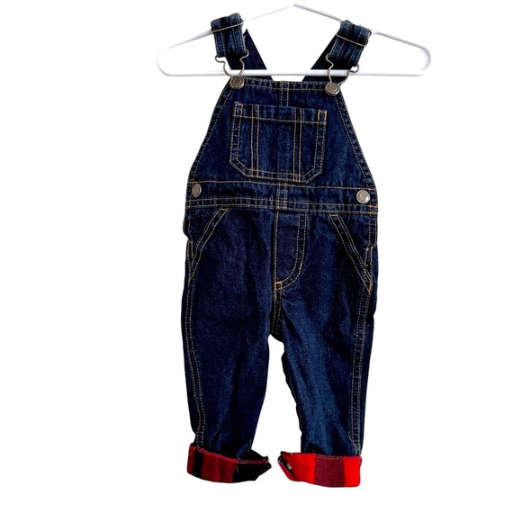 Carter’s Baby Boy 3M Blue Denim Jean Christmas Overall Rolled Cuff - Picture 1 of 3